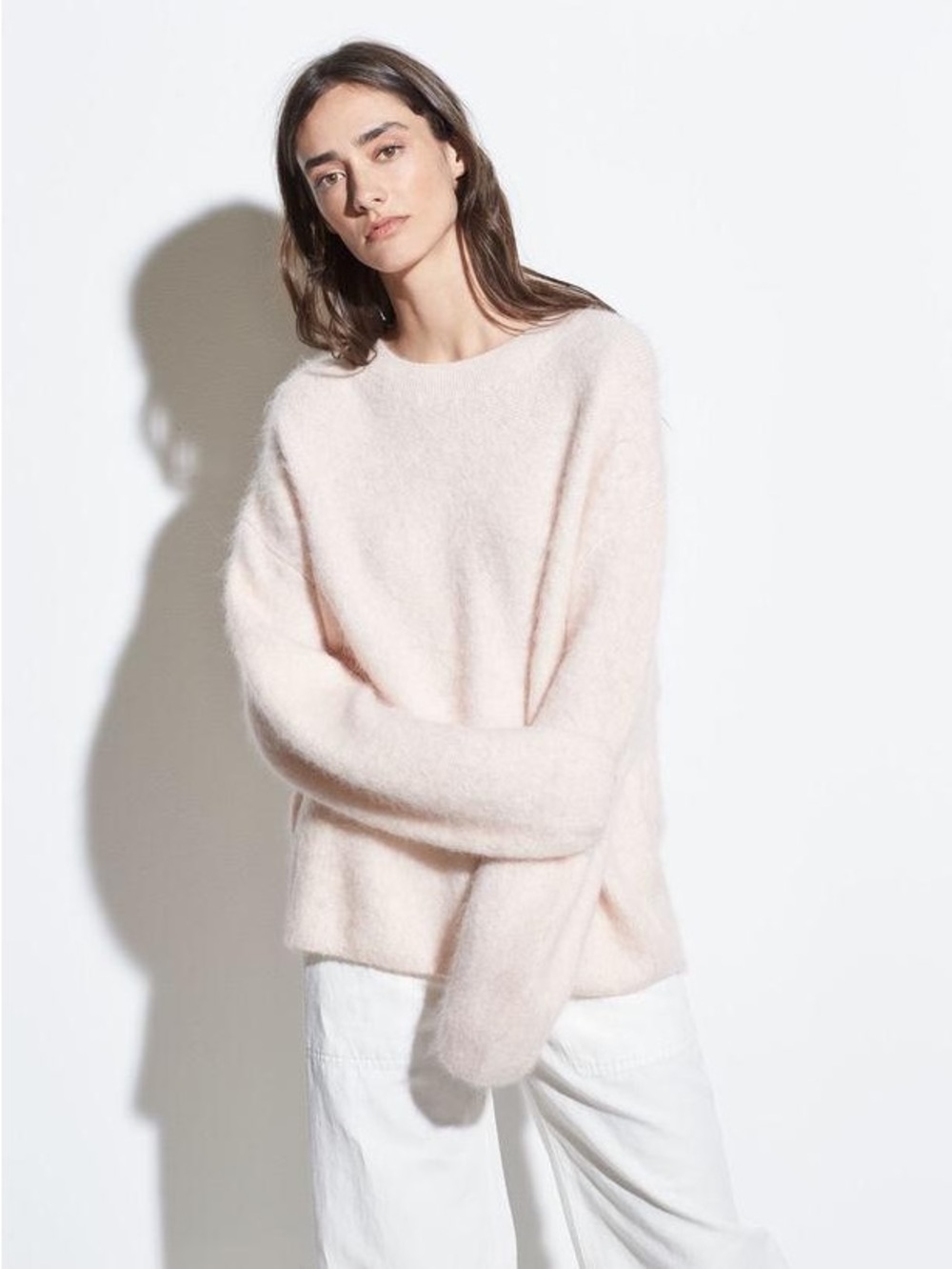 Vince Oversized Fuzzy Crew Sweater Alpaca Mohair Desert Rose S Cozy Minimalist